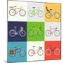 Vector Flat Modern Urban, Town and City Bicycles Set | Various Different Bicycles with Wooden Crate-Mascha Tace-Mounted Art Print
