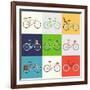 Vector Flat Modern Urban, Town and City Bicycles Set | Various Different Bicycles with Wooden Crate-Mascha Tace-Framed Art Print