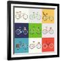 Vector Flat Modern Urban, Town and City Bicycles Set | Various Different Bicycles with Wooden Crate-Mascha Tace-Framed Art Print