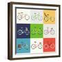 Vector Flat Modern Urban, Town and City Bicycles Set | Various Different Bicycles with Wooden Crate-Mascha Tace-Framed Art Print