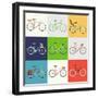 Vector Flat Modern Urban, Town and City Bicycles Set | Various Different Bicycles with Wooden Crate-Mascha Tace-Framed Art Print