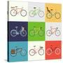 Vector Flat Modern Urban, Town and City Bicycles Set | Various Different Bicycles with Wooden Crate-Mascha Tace-Stretched Canvas