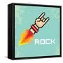 Vector Flat Pixel Rock N Roll Icon with Fire-rock n roll-Framed Stretched Canvas