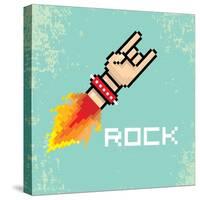 Vector Flat Pixel Rock N Roll Icon with Fire-rock n roll-Stretched Canvas