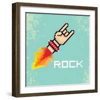 Vector Flat Pixel Rock N Roll Icon with Fire-rock n roll-Framed Art Print