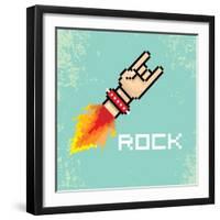 Vector Flat Pixel Rock N Roll Icon with Fire-rock n roll-Framed Art Print