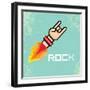 Vector Flat Pixel Rock N Roll Icon with Fire-rock n roll-Framed Art Print