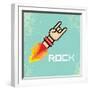 Vector Flat Pixel Rock N Roll Icon with Fire-rock n roll-Framed Art Print