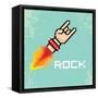 Vector Flat Pixel Rock N Roll Icon with Fire-rock n roll-Framed Stretched Canvas