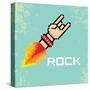 Vector Flat Pixel Rock N Roll Icon with Fire-rock n roll-Stretched Canvas