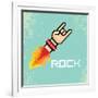 Vector Flat Pixel Rock N Roll Icon with Fire-rock n roll-Framed Art Print