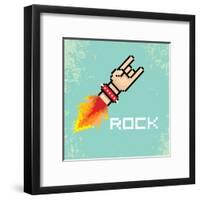 Vector Flat Pixel Rock N Roll Icon with Fire-rock n roll-Framed Art Print