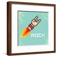 Vector Flat Pixel Rock N Roll Icon with Fire-rock n roll-Framed Art Print