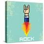 Vector Flat Pixel Rock N Roll Icon with Fire-rock n roll-Stretched Canvas