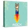 Vector Flat Pixel Rock N Roll Icon with Fire-rock n roll-Stretched Canvas