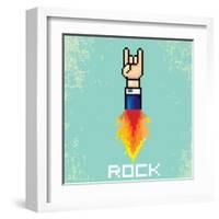 Vector Flat Pixel Rock N Roll Icon with Fire-rock n roll-Framed Art Print