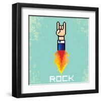 Vector Flat Pixel Rock N Roll Icon with Fire-rock n roll-Framed Art Print