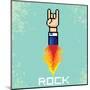 Vector Flat Pixel Rock N Roll Icon with Fire-rock n roll-Mounted Art Print