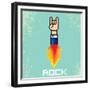 Vector Flat Pixel Rock N Roll Icon with Fire-rock n roll-Framed Premium Giclee Print