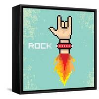 Vector Flat Pixel Rock N Roll Icon with Fire-rock n roll-Framed Stretched Canvas