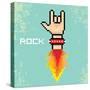 Vector Flat Pixel Rock N Roll Icon with Fire-rock n roll-Stretched Canvas