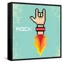 Vector Flat Pixel Rock N Roll Icon with Fire-rock n roll-Framed Stretched Canvas