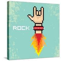 Vector Flat Pixel Rock N Roll Icon with Fire-rock n roll-Stretched Canvas