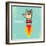 Vector Flat Pixel Rock N Roll Icon with Fire-rock n roll-Framed Art Print
