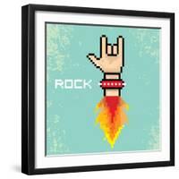 Vector Flat Pixel Rock N Roll Icon with Fire-rock n roll-Framed Art Print