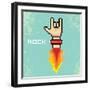 Vector Flat Pixel Rock N Roll Icon with Fire-rock n roll-Framed Art Print