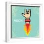 Vector Flat Pixel Rock N Roll Icon with Fire-rock n roll-Framed Art Print