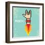 Vector Flat Pixel Rock N Roll Icon with Fire-rock n roll-Framed Art Print