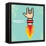 Vector Flat Pixel Rock N Roll Icon with Fire-rock n roll-Framed Stretched Canvas