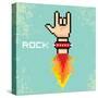 Vector Flat Pixel Rock N Roll Icon with Fire-rock n roll-Stretched Canvas