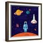 Vector Flat Space Elements with Spaceship and Planets.-Inshpulya-Framed Art Print