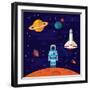 Vector Flat Space Elements with Spaceship and Planets.-Inshpulya-Framed Art Print