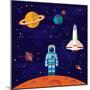 Vector Flat Space Elements with Spaceship and Planets.-Inshpulya-Mounted Art Print