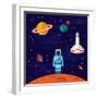 Vector Flat Space Elements with Spaceship and Planets.-Inshpulya-Framed Premium Giclee Print