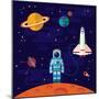 Vector Flat Space Elements with Spaceship and Planets.-Inshpulya-Mounted Premium Giclee Print