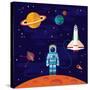 Vector Flat Space Elements with Spaceship and Planets.-Inshpulya-Stretched Canvas