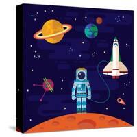 Vector Flat Space Elements with Spaceship and Planets.-Inshpulya-Stretched Canvas