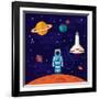 Vector Flat Space Elements with Spaceship and Planets.-Inshpulya-Framed Premium Giclee Print