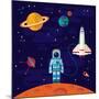 Vector Flat Space Elements with Spaceship and Planets.-Inshpulya-Mounted Premium Giclee Print