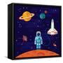 Vector Flat Space Elements with Spaceship and Planets.-Inshpulya-Framed Stretched Canvas