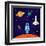 Vector Flat Space Elements with Spaceship and Planets.-Inshpulya-Framed Art Print