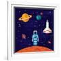 Vector Flat Space Elements with Spaceship and Planets.-Inshpulya-Framed Art Print
