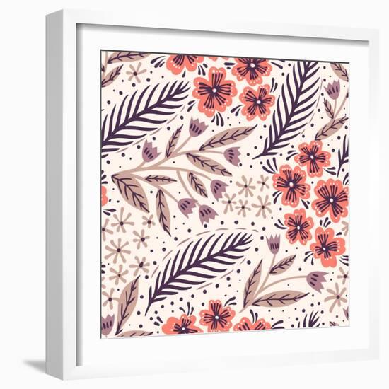 Vector Floral Seamless Pattern with Decorative Flowers-Anna Paff-Framed Art Print