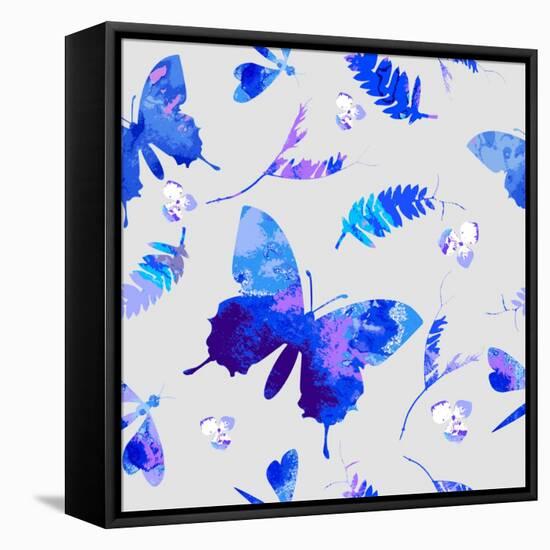 Vector Floral Watercolor Texture Pattern with Butterflies.Watercolor Floral Pattern.Blue Flowers Pa-GalinaL-Framed Stretched Canvas