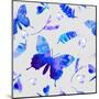 Vector Floral Watercolor Texture Pattern with Butterflies.Watercolor Floral Pattern.Blue Flowers Pa-GalinaL-Mounted Art Print
