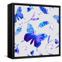 Vector Floral Watercolor Texture Pattern with Butterflies.Watercolor Floral Pattern.Blue Flowers Pa-GalinaL-Framed Stretched Canvas